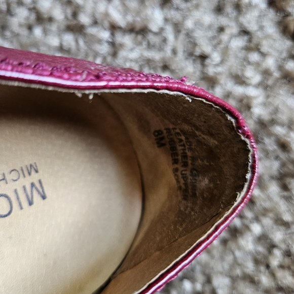 Michael Kors Magenta Flats with Floral Gold Logo Rosettes, Size 8 - Picture 4 of 6